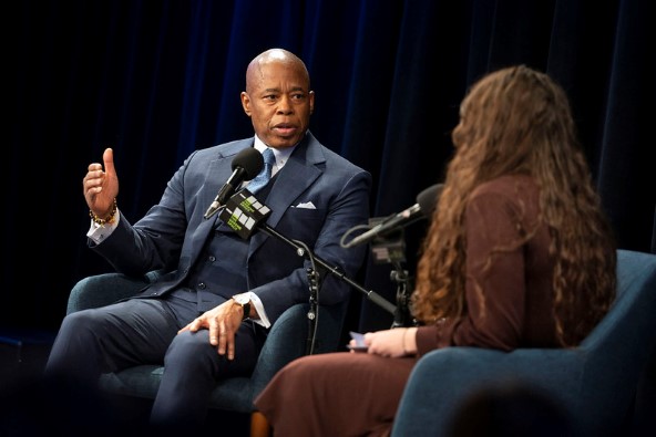 Mayor Eric Adams appears live in WNYC’s forum: “The Future of New York City Housing with Mayor Eric Adams.” Manhattan. Monday, March 20, 2023. Credit: Ed Reed/Mayoral Photography Office.