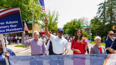 New York City Mayor Eric Adams mayor delivers remarks and marches in the American Legion Continental Post #1424’s Forest Hills Memorial Day Weekend Parade. Forest Hills, NY. Sunday, May 26, 2024. Photo Credit: Benny Polatseck/Mayoral Photography Office