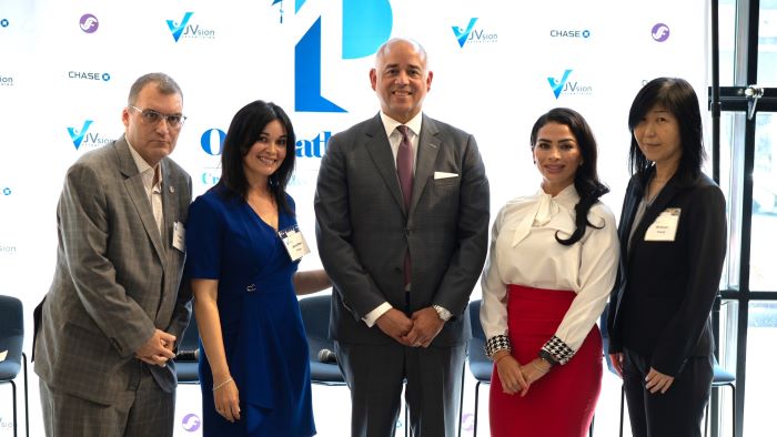 Frank Garcia (Chairman of the National Association of Latinos State Chambers), Jenniffer Firpo (Founder & CEO of JVsion Advertising and One Pathway), Jose Minaya (CEO of Nuveen), Vanessa Blanco